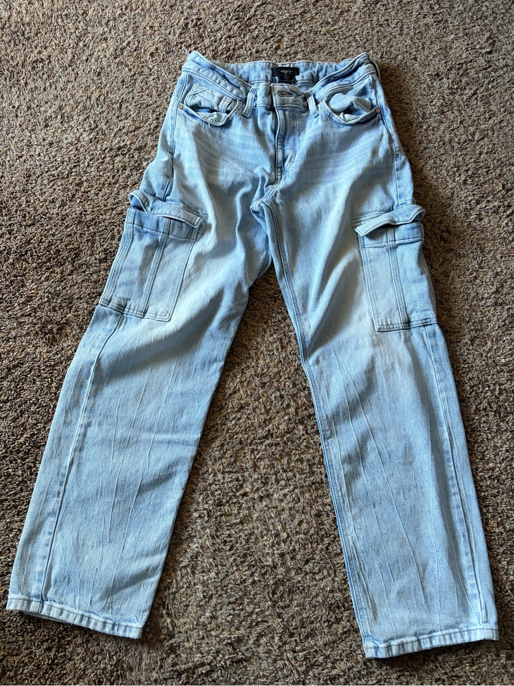 Light Blue Straight Leg Cargo Jeans for Women